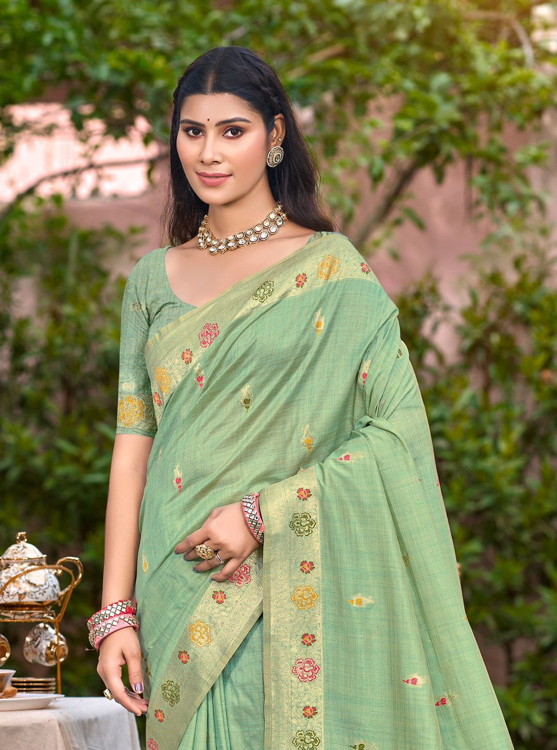 Sea Green Heavy Assam Silk Saree