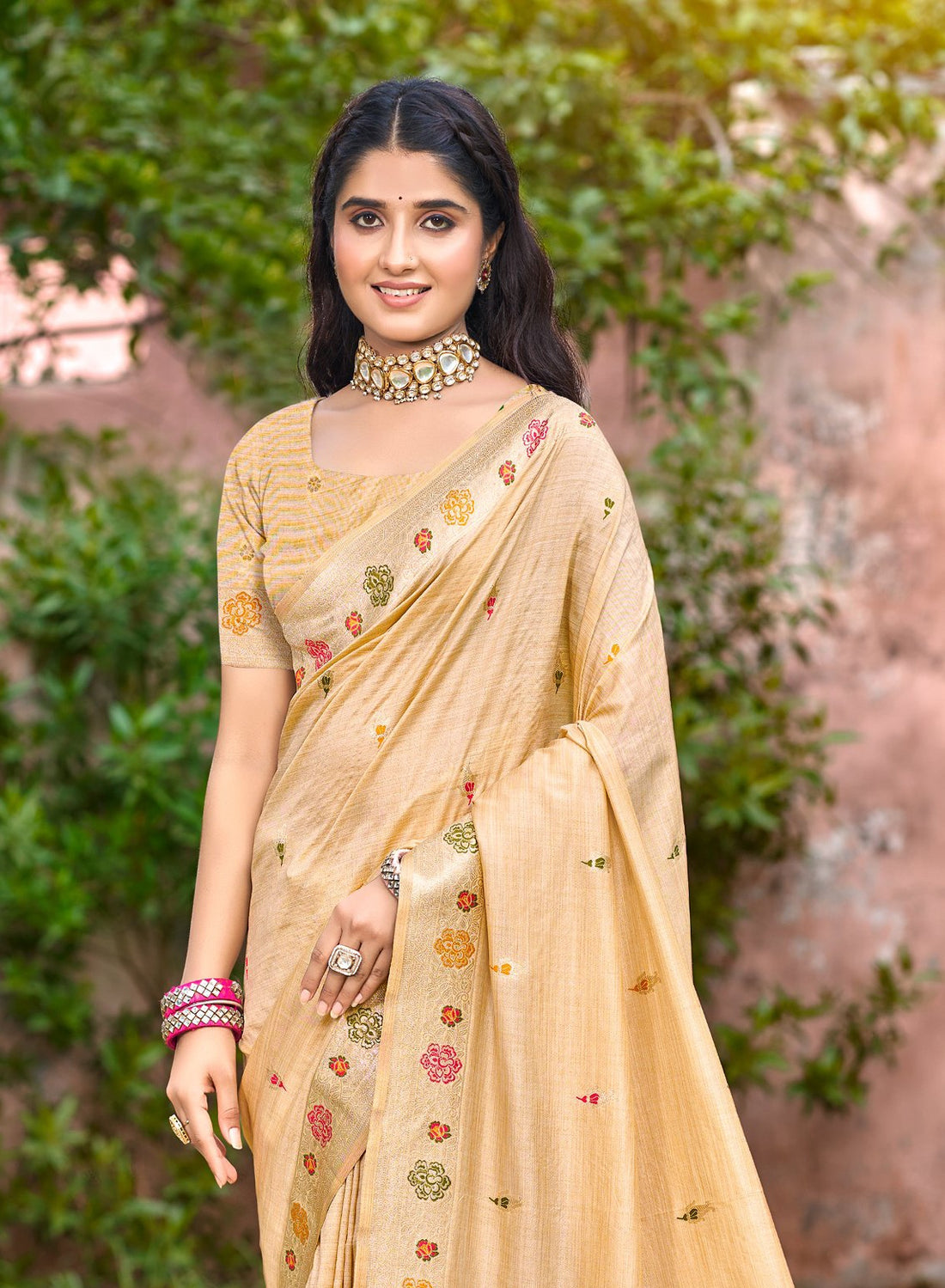 Cream Heavy Assam Silk Saree