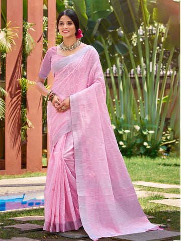 Pastel Pink Linen Saree