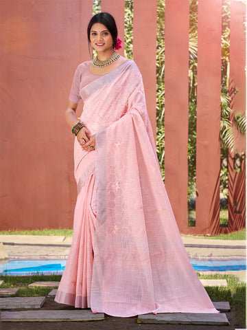 Pink Linen Saree