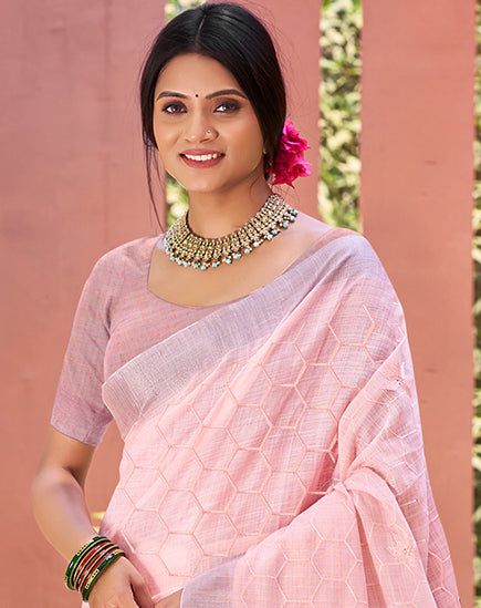 Pink Linen Saree
