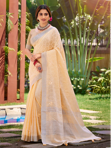 Mellow Yellow Linen Saree