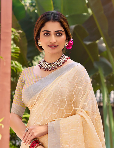 Mellow Yellow Linen Saree