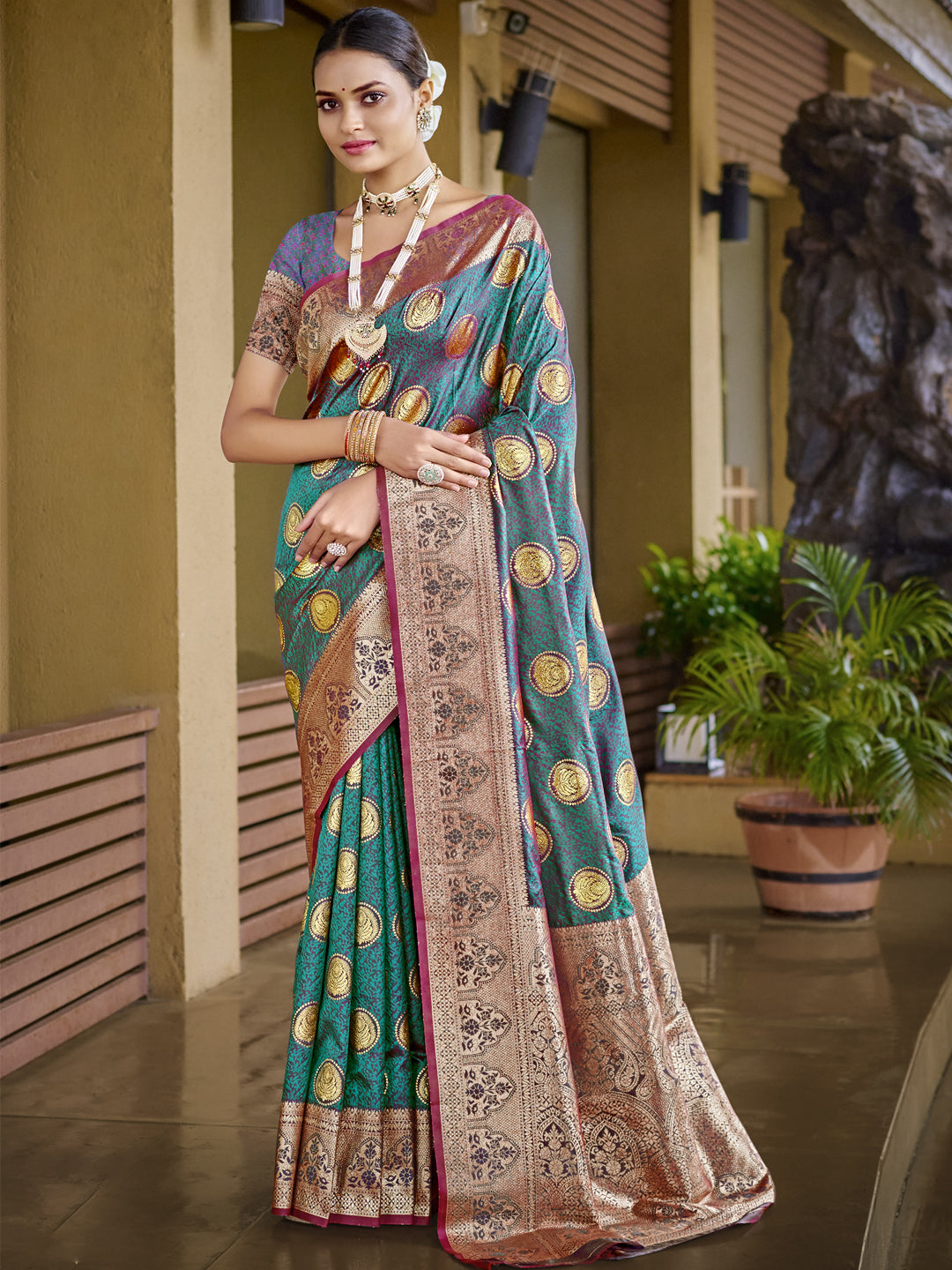 Pine Green Silk Saree