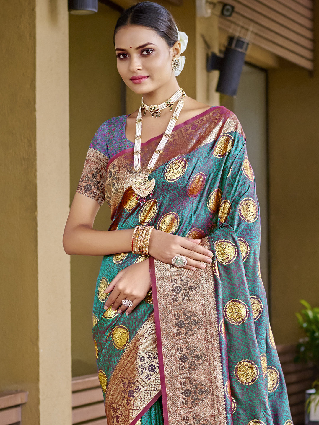 Pine Green Silk Saree