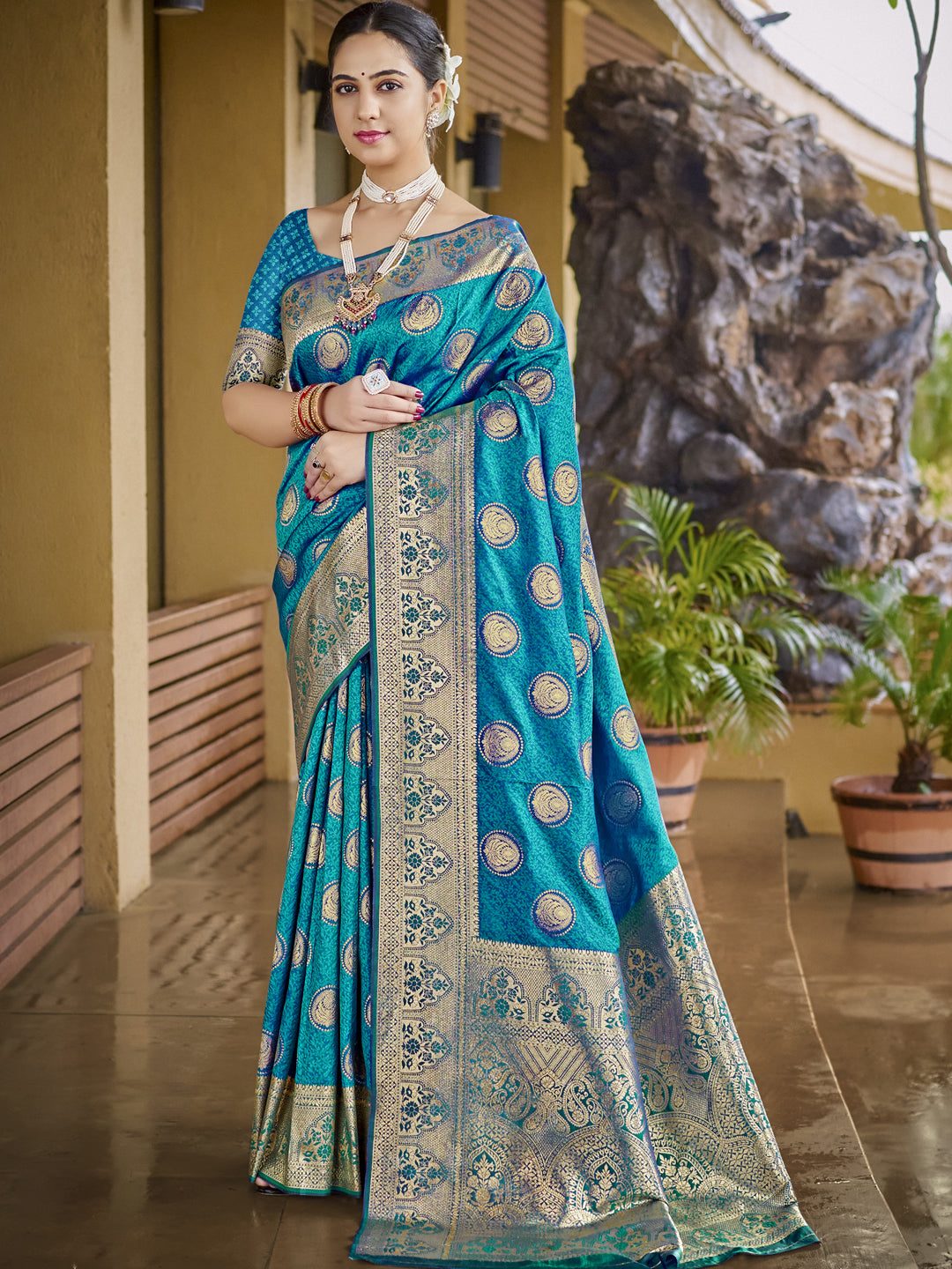 Sangam Olympic Blue Silk Saree