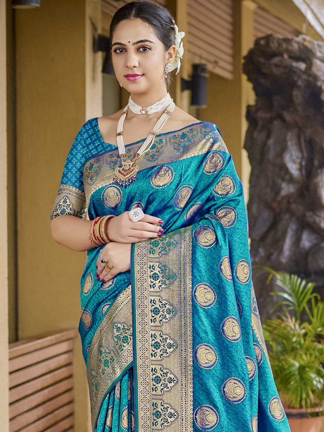 Sangam Olympic Blue Silk Saree