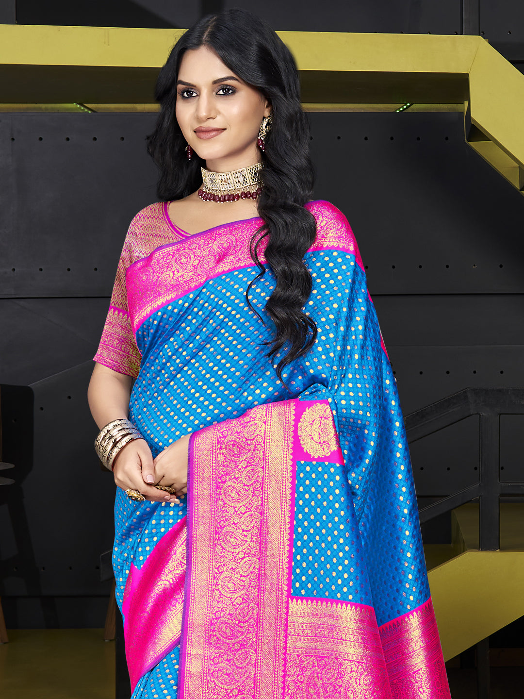 Sangam Sky Blue Silk Saree