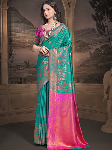 Teal Green Silk Saree