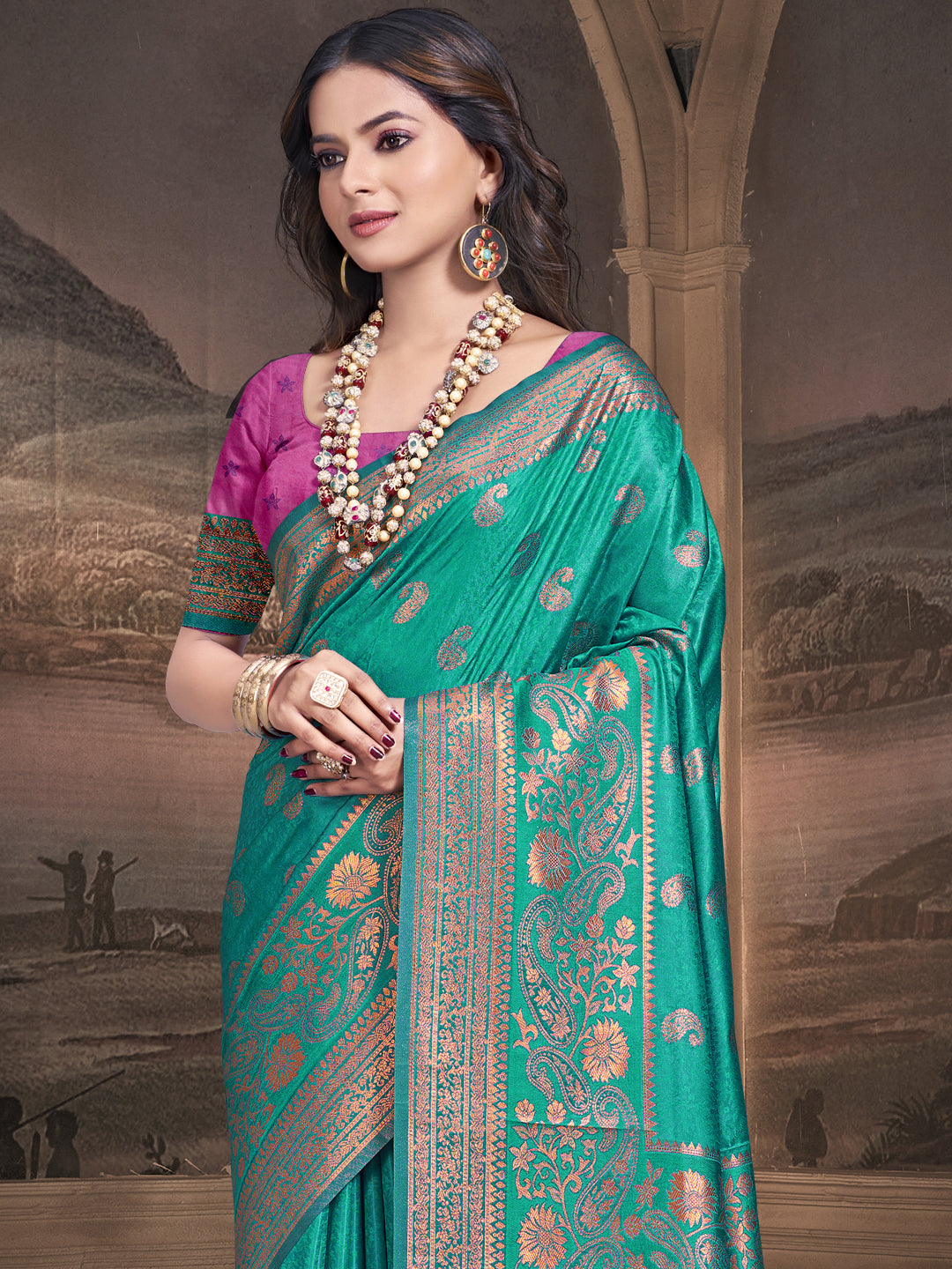 Teal Green Silk Saree