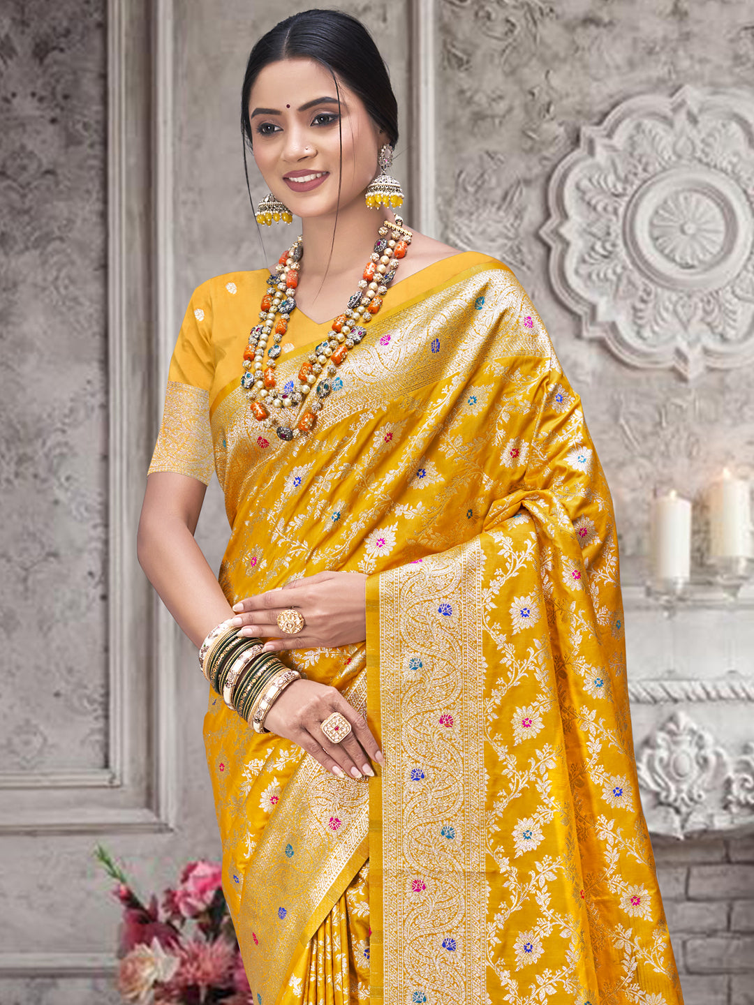 Sangam Yellow Silk Saree