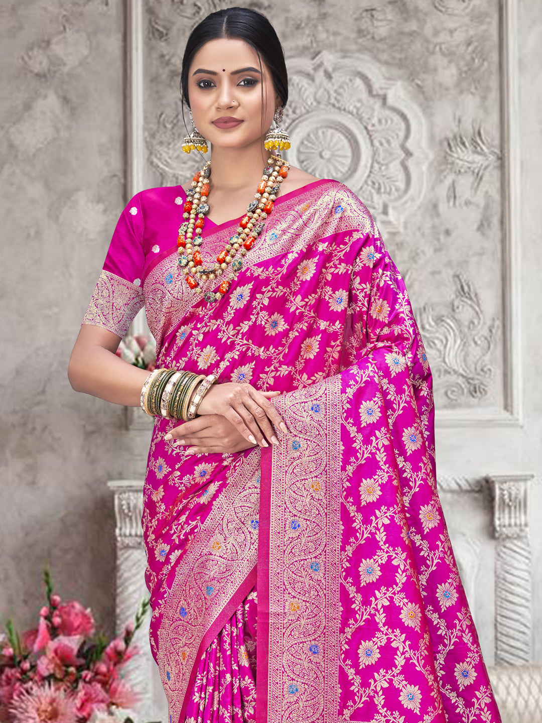 Magenta Pink Silk Saree