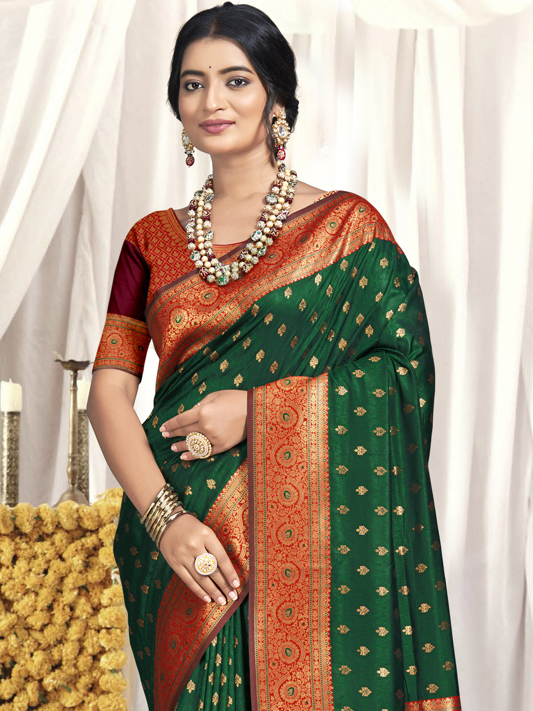 Dark Green Silk Saree