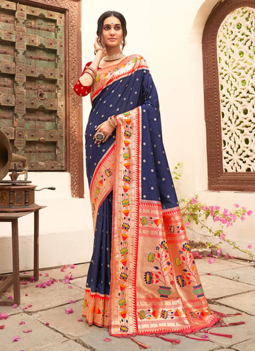 Navy Blue Paithani Silk Saree