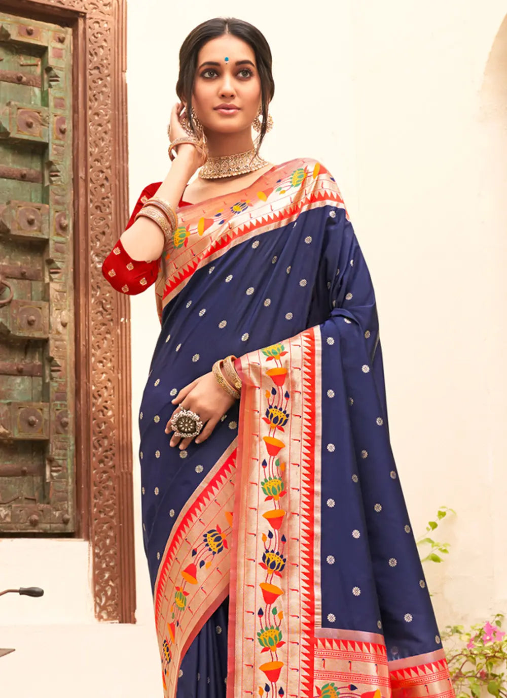 Navy Blue Paithani Silk Saree