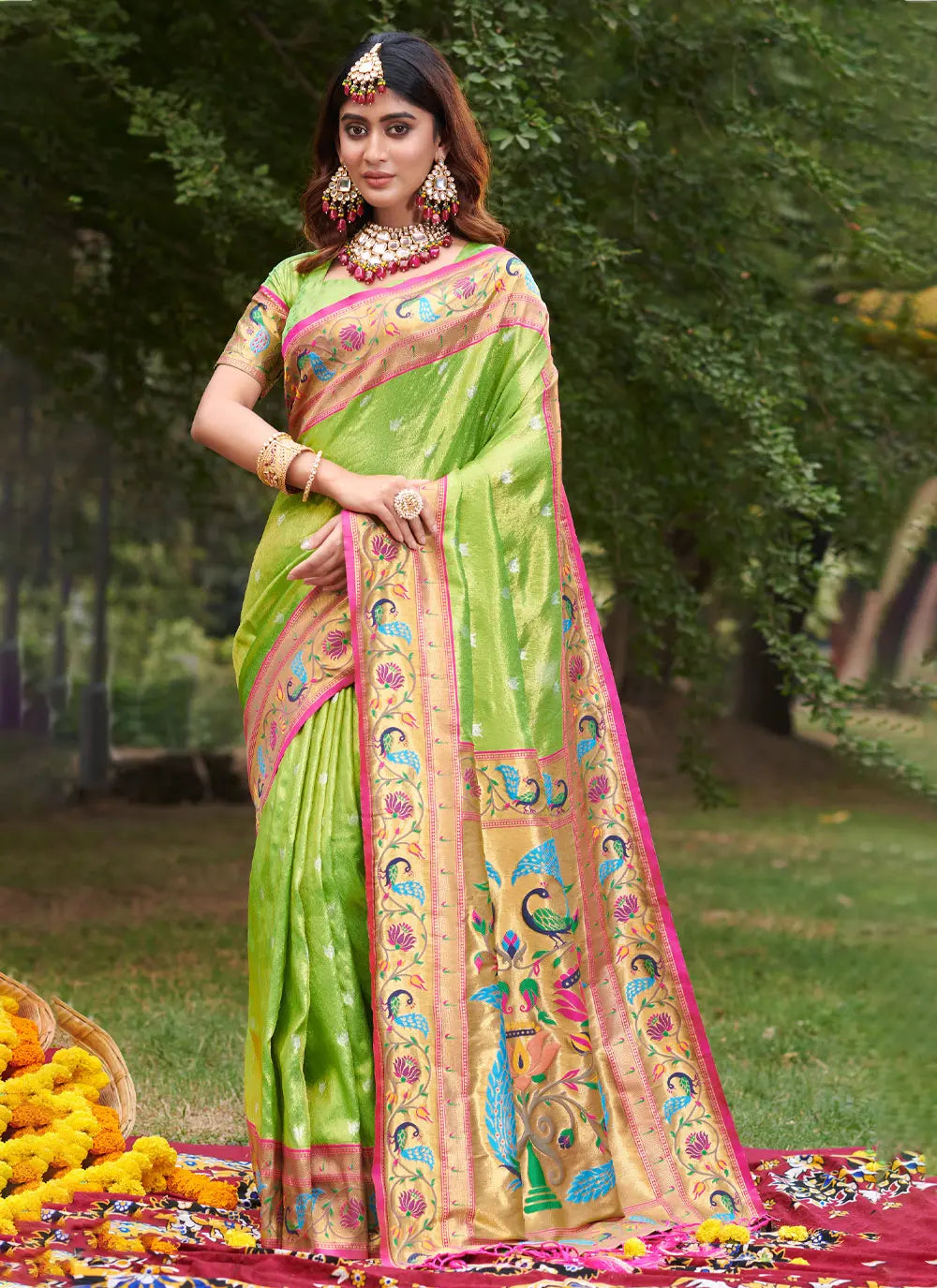 Green Paithani Silk Saree