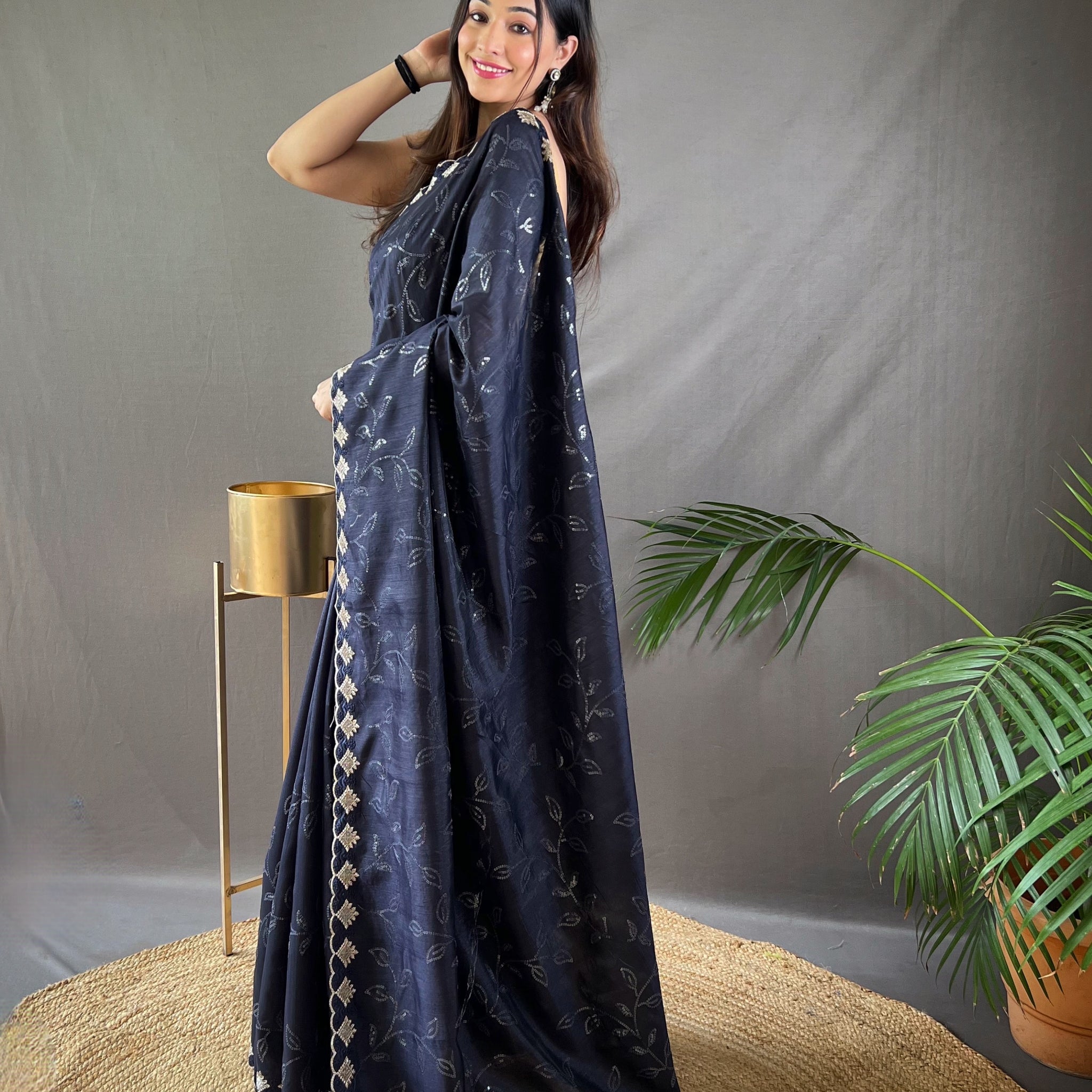 Navy Blue Silk Saree