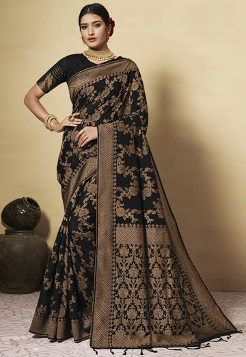 Black Chanderi Cotton Saree