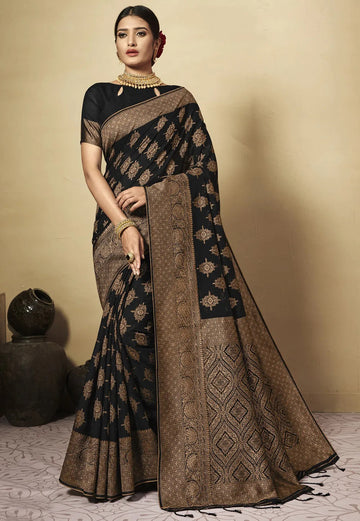 Black Chanderi Cotton Saree