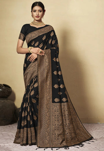 Black Chanderi Cotton Saree