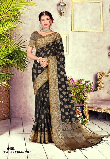 Black Chanderi Cotton Saree