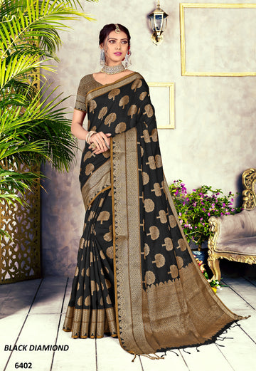 Black Chanderi Cotton Saree