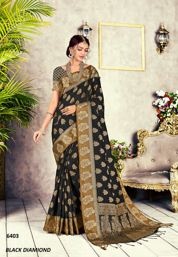 Black Chanderi Cotton Saree