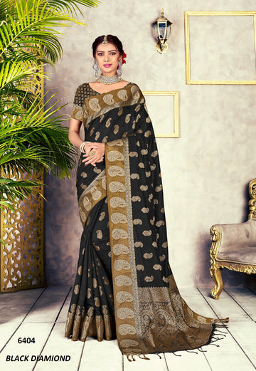 Black Chanderi Cotton Saree