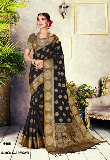 Black Chanderi Cotton Saree