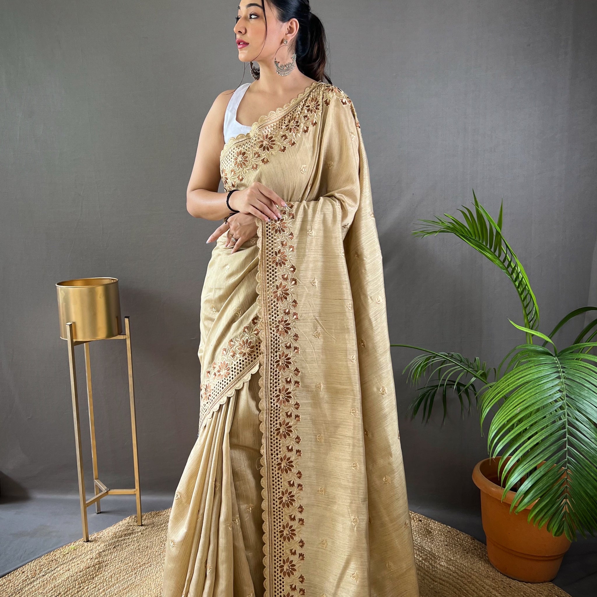 Beige Matka Soft Silk Saree