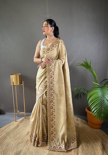 Beige Matka Soft Silk Saree