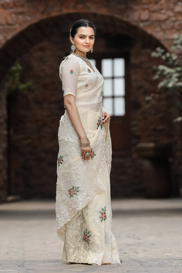 Cream Chiffon Saree