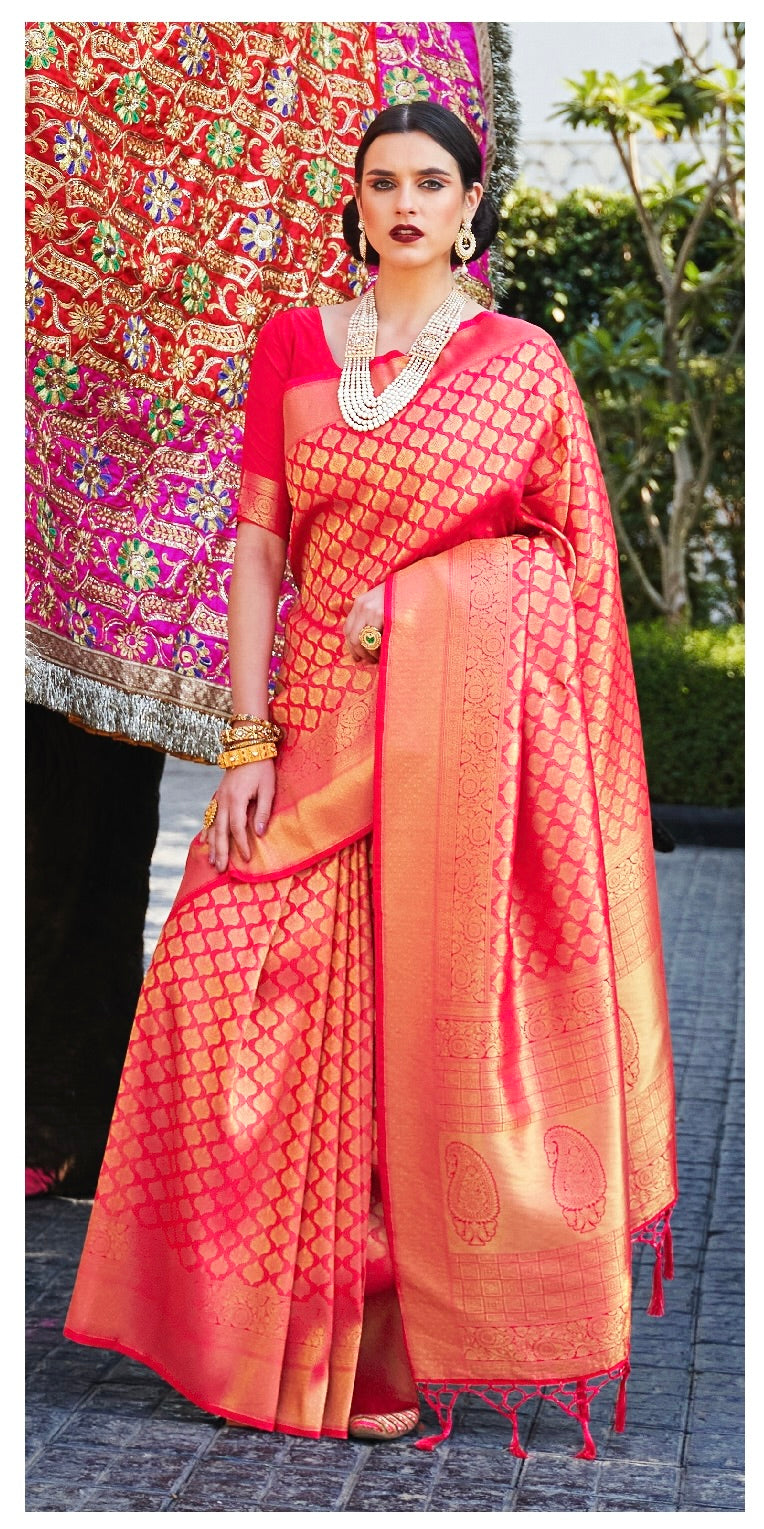 Raj Laxmi Red Pure Handloom Weaving Silk Saree