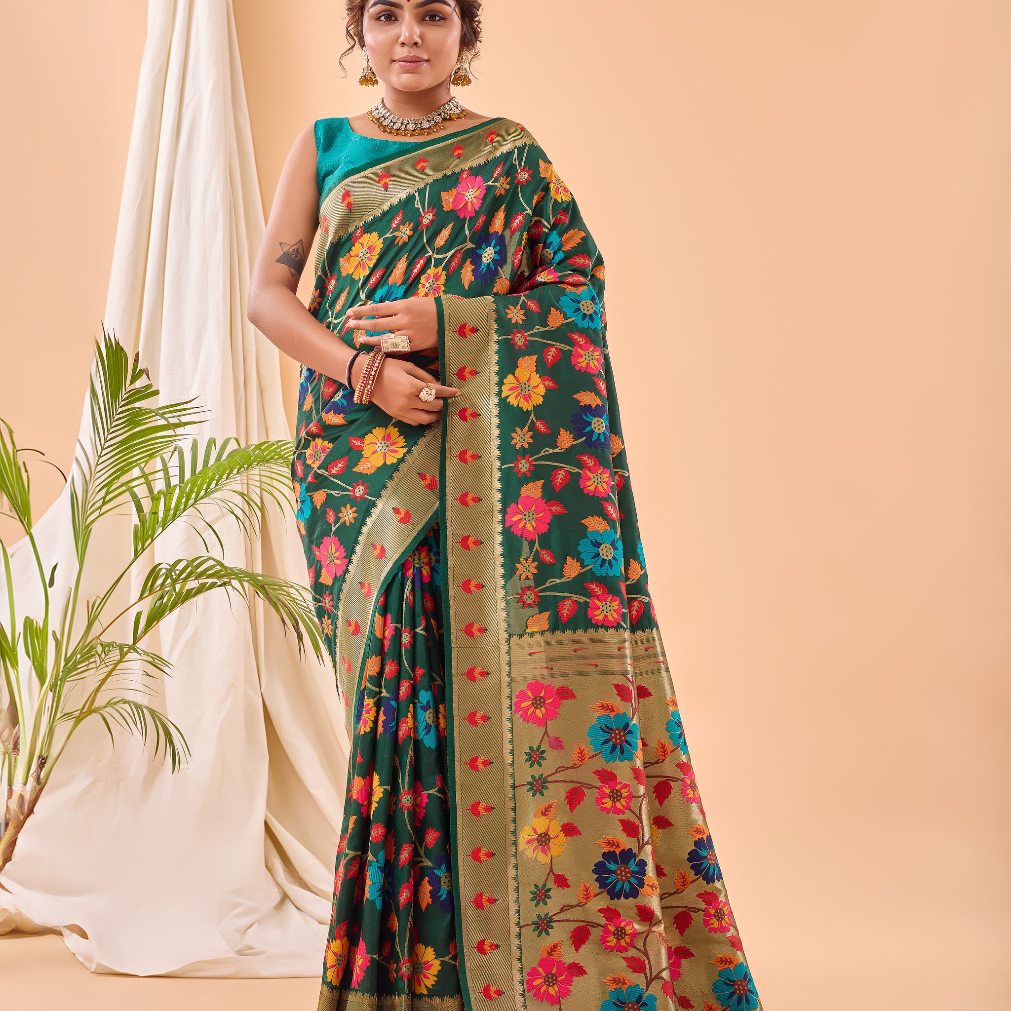 Dark Green Paithani Silk Saree