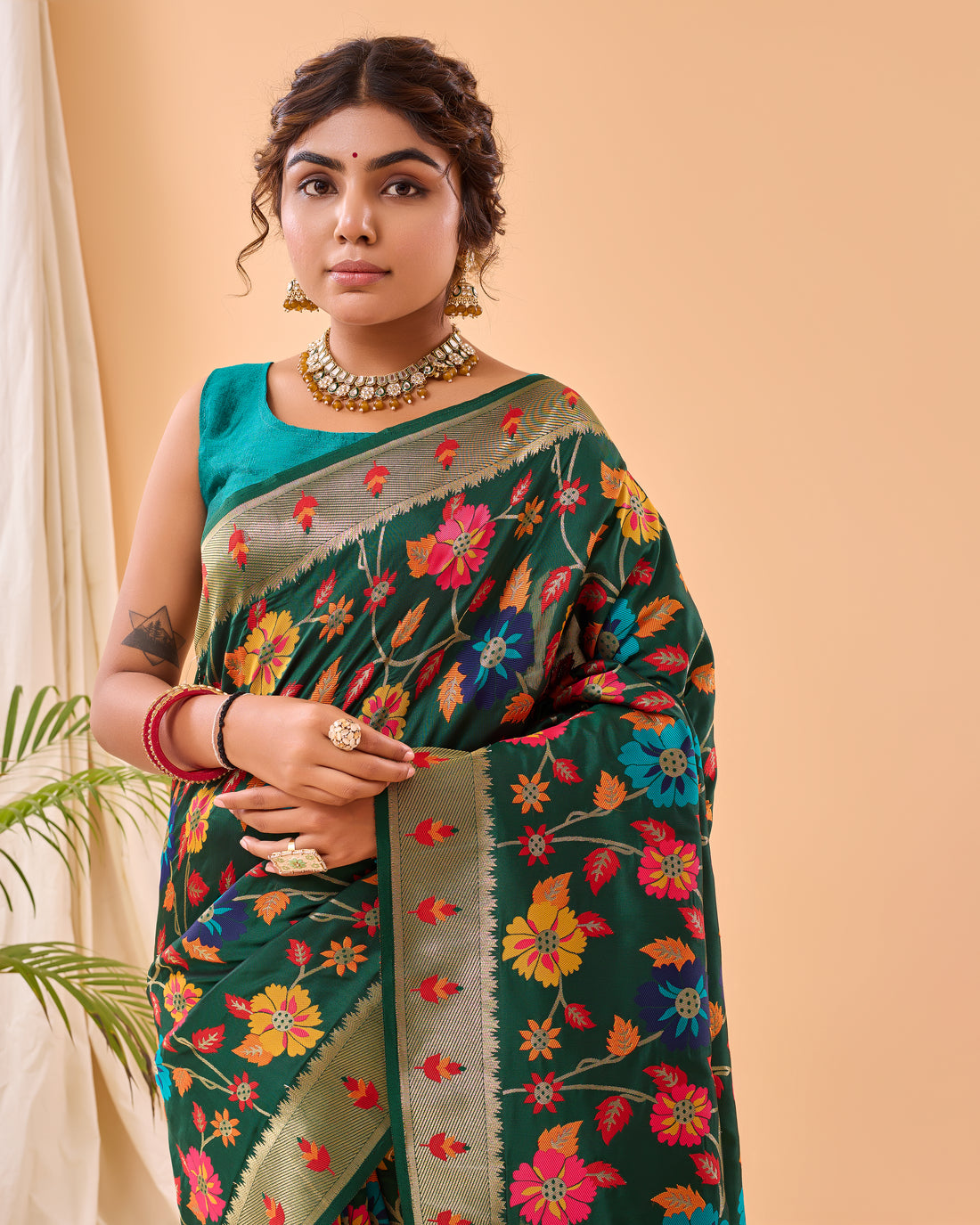 Dark Green Paithani Silk Saree