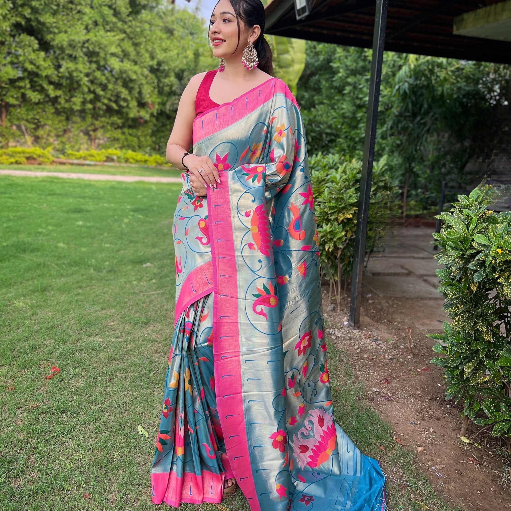 Denim Blue Paithani Silk Saree