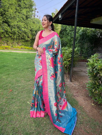 Denim Blue Paithani Silk Saree