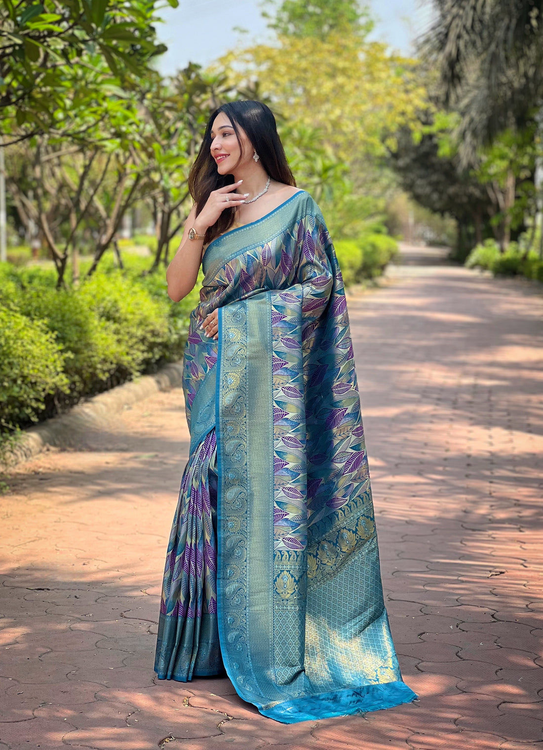 Denim Blue Kanchi Pattu Silk Saree