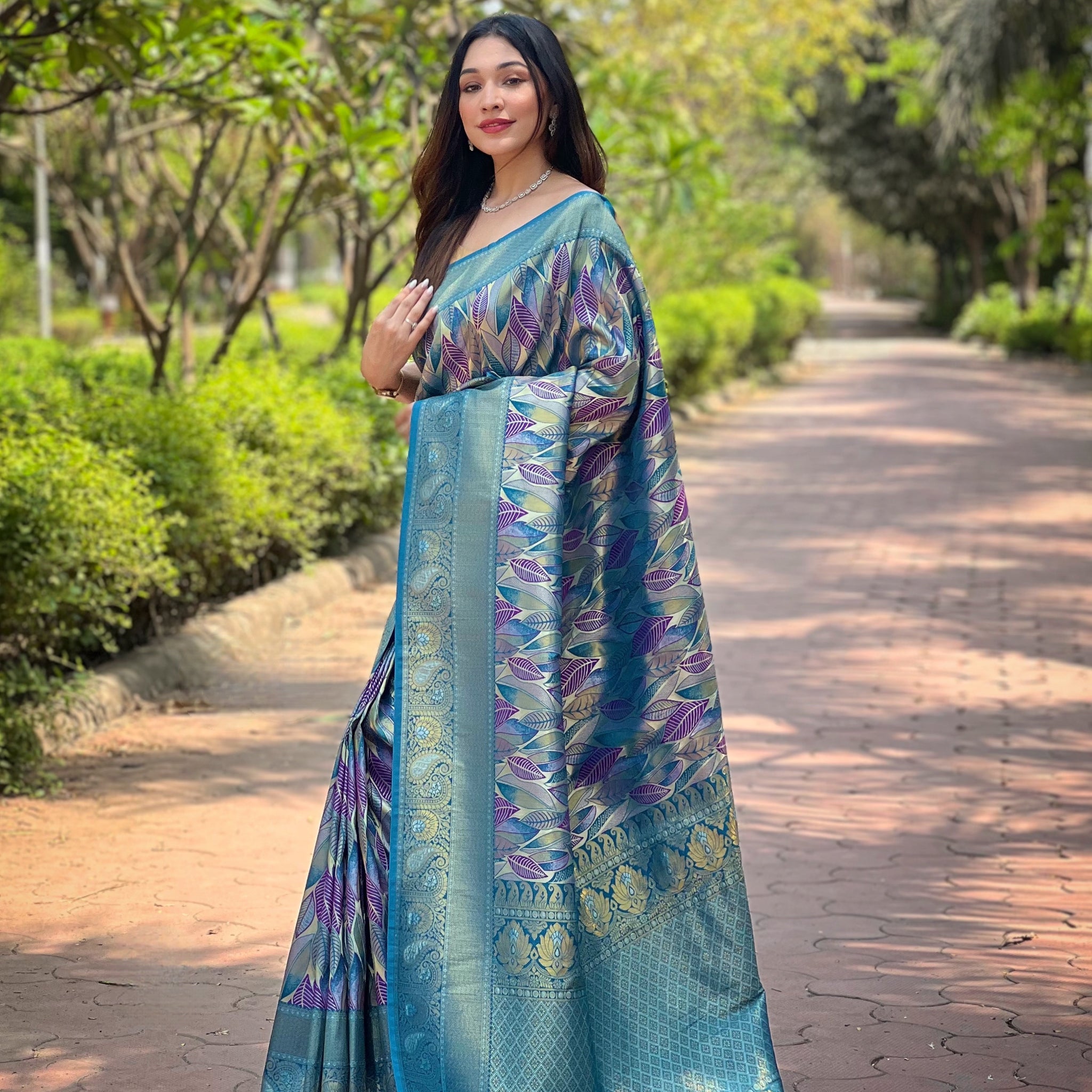 Denim Blue Kanchi Pattu Silk Saree