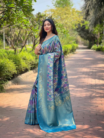 Denim Blue Kanchi Pattu Silk Saree