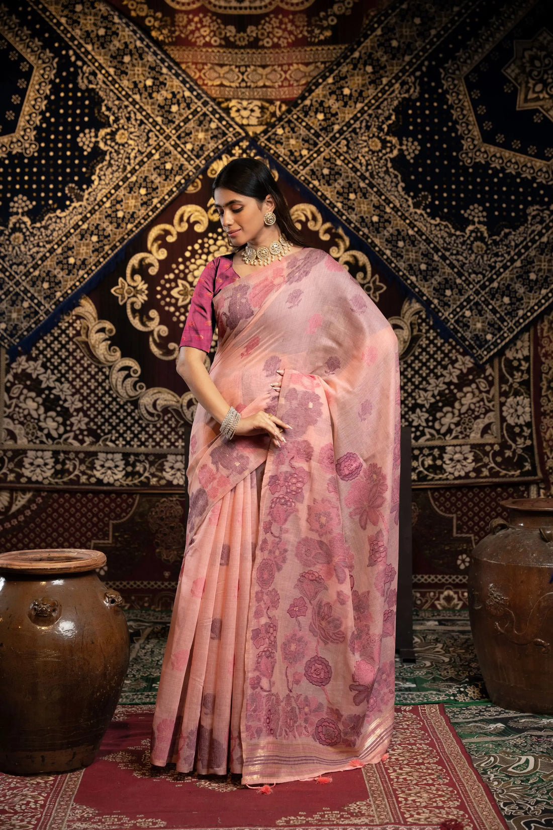 Pink Soft Cotton Saree