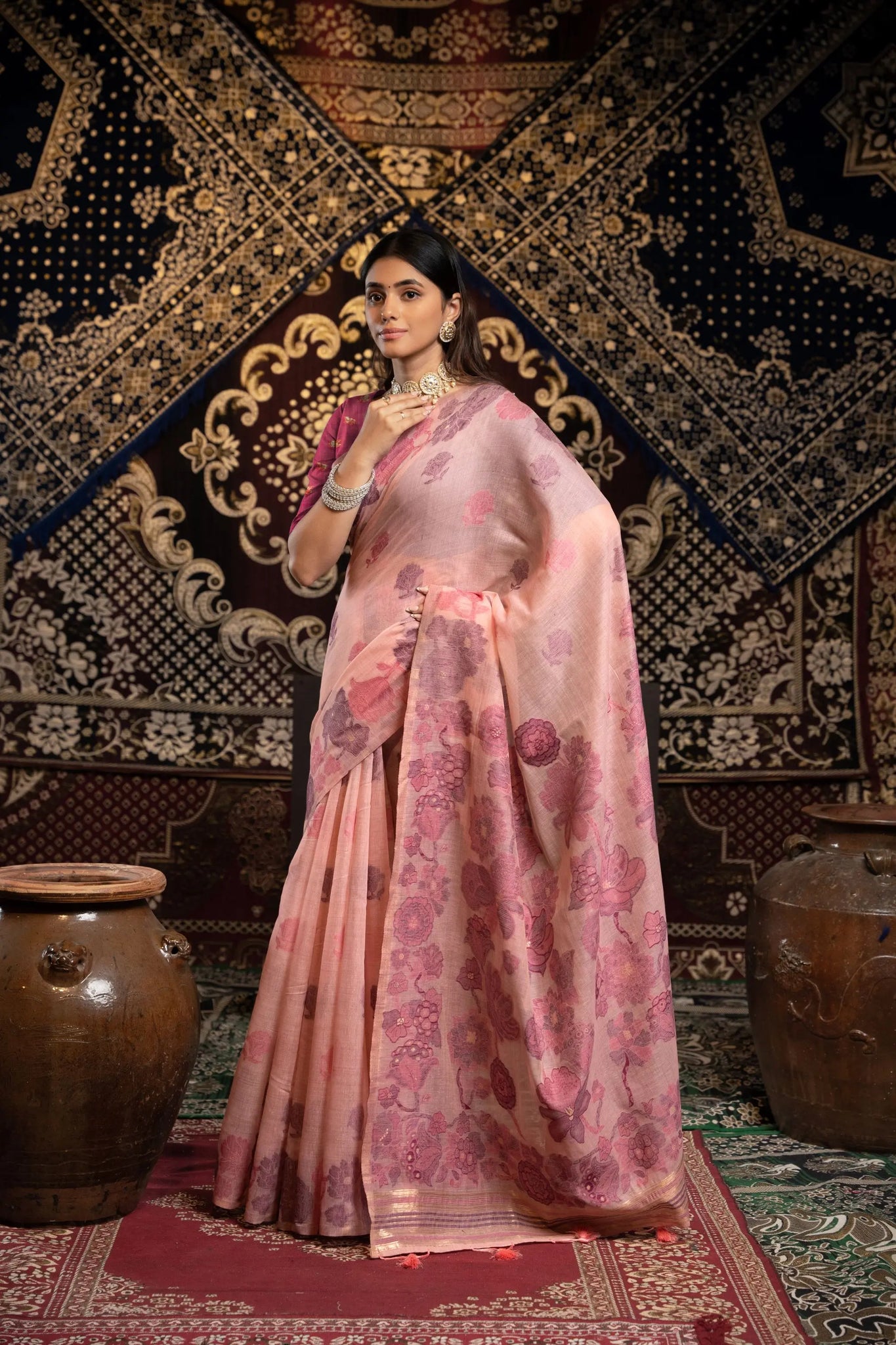 Pink Soft Cotton Saree