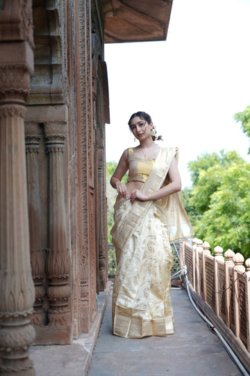 Off White Pure Munga Silk Saree