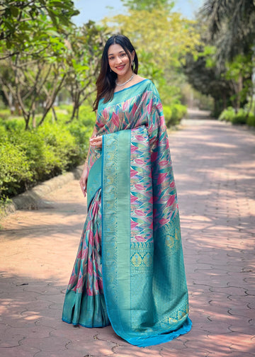 Firozi Kanchi Pattu Silk Saree