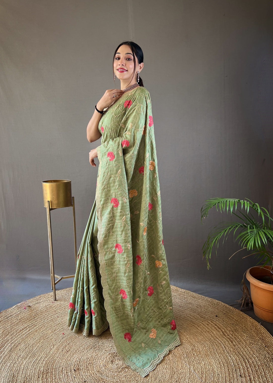 Green Tussar Silk Saree