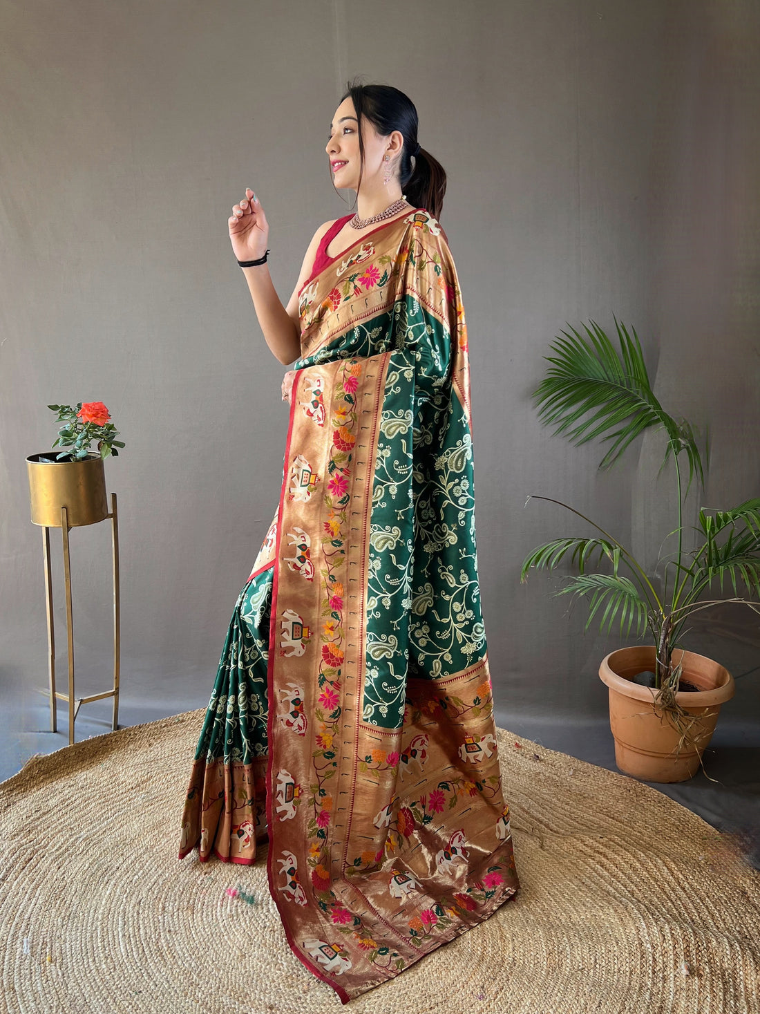 Green Paithani And Patola Fusion Saree