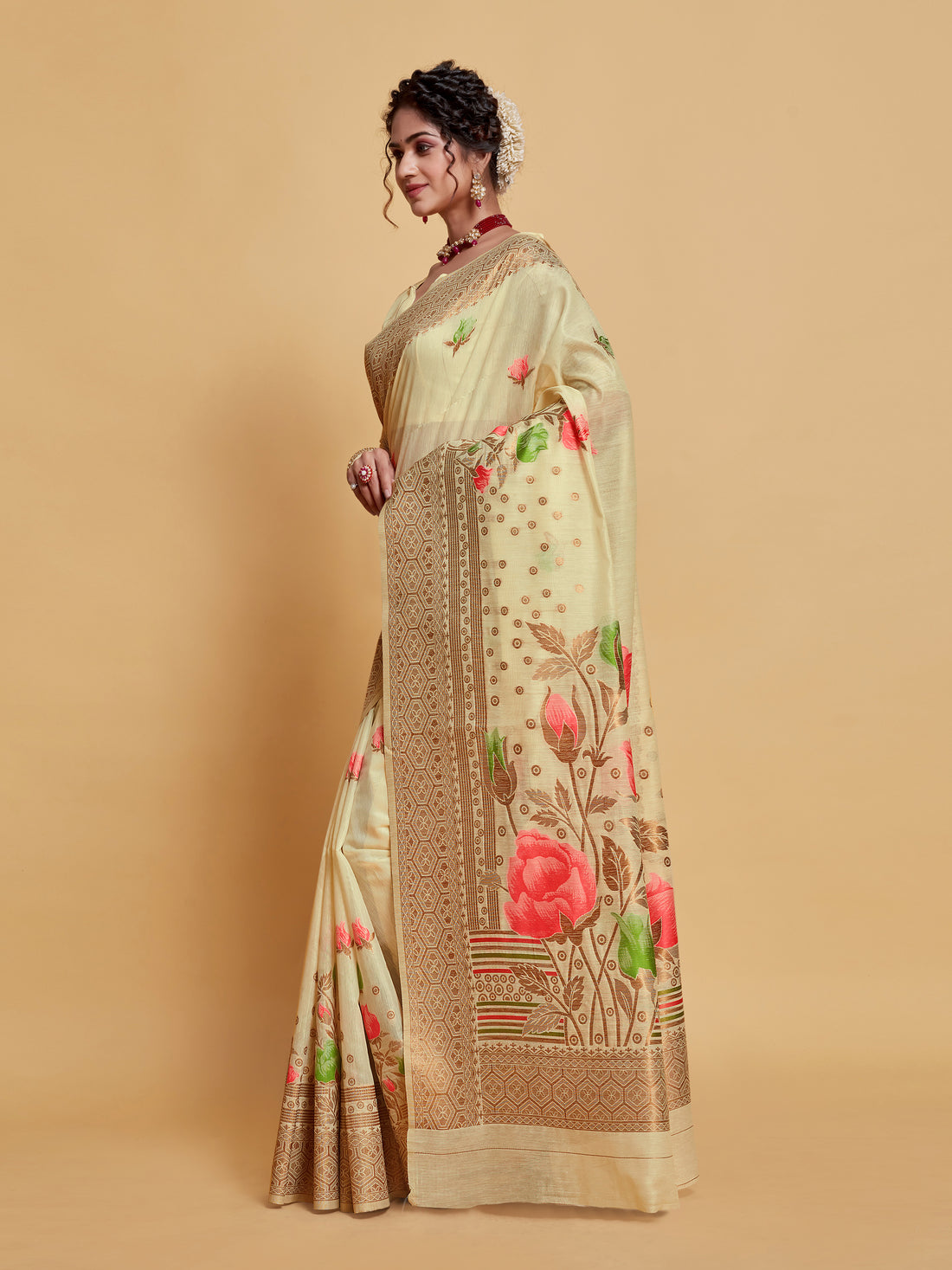 Beige Soft Cotton Saree