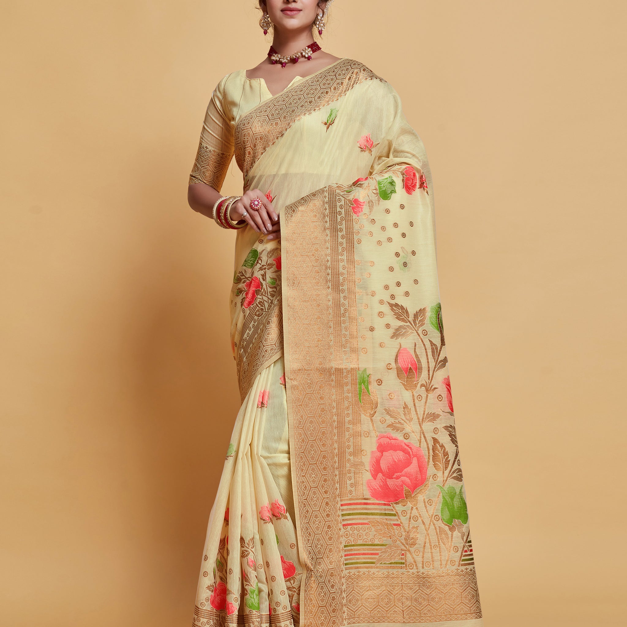 Beige Soft Cotton Saree