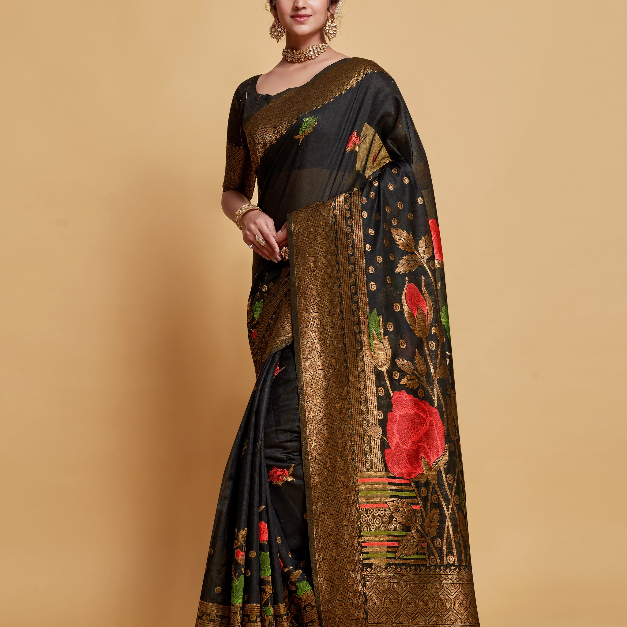 Ishika Fab Black Soft Cotton Saree