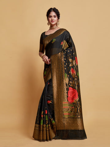 Ishika Fab Black Soft Cotton Saree